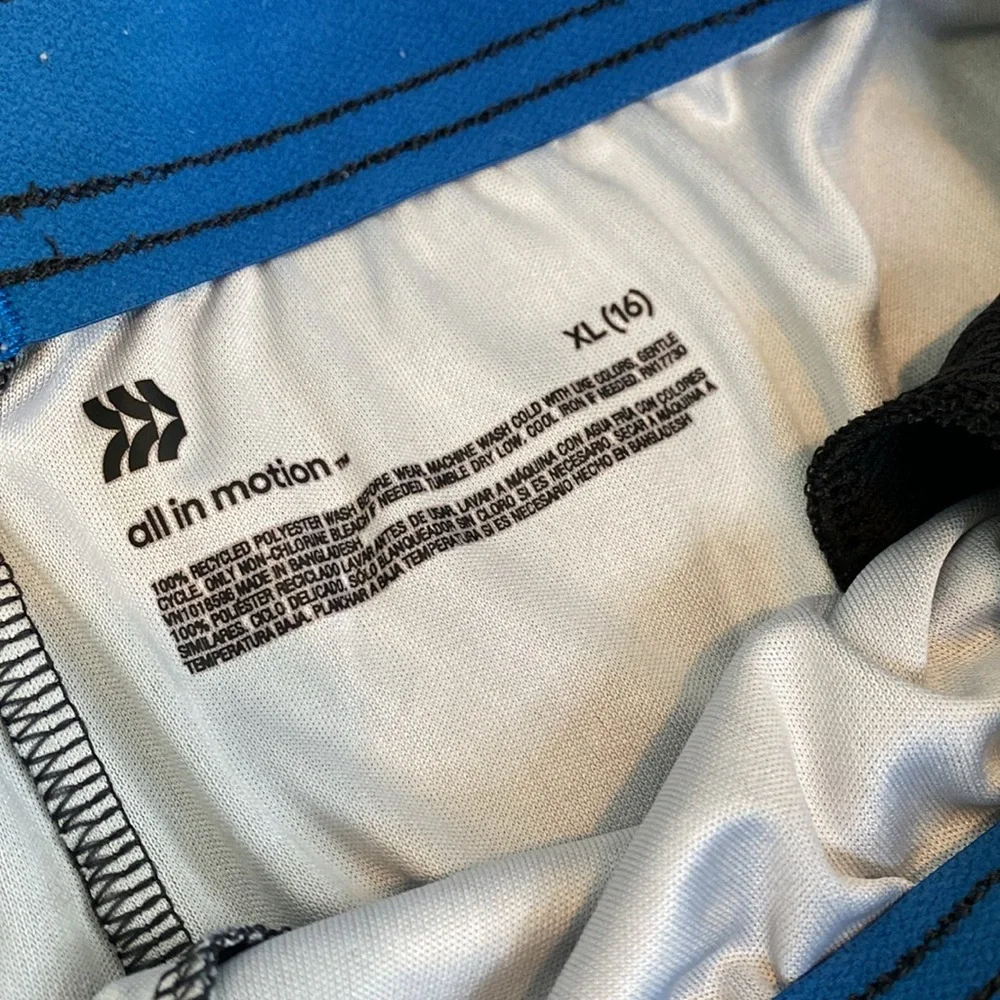All In Motion Black/Red/BlueDrawstring Unlined Swim Trunks With Pockets